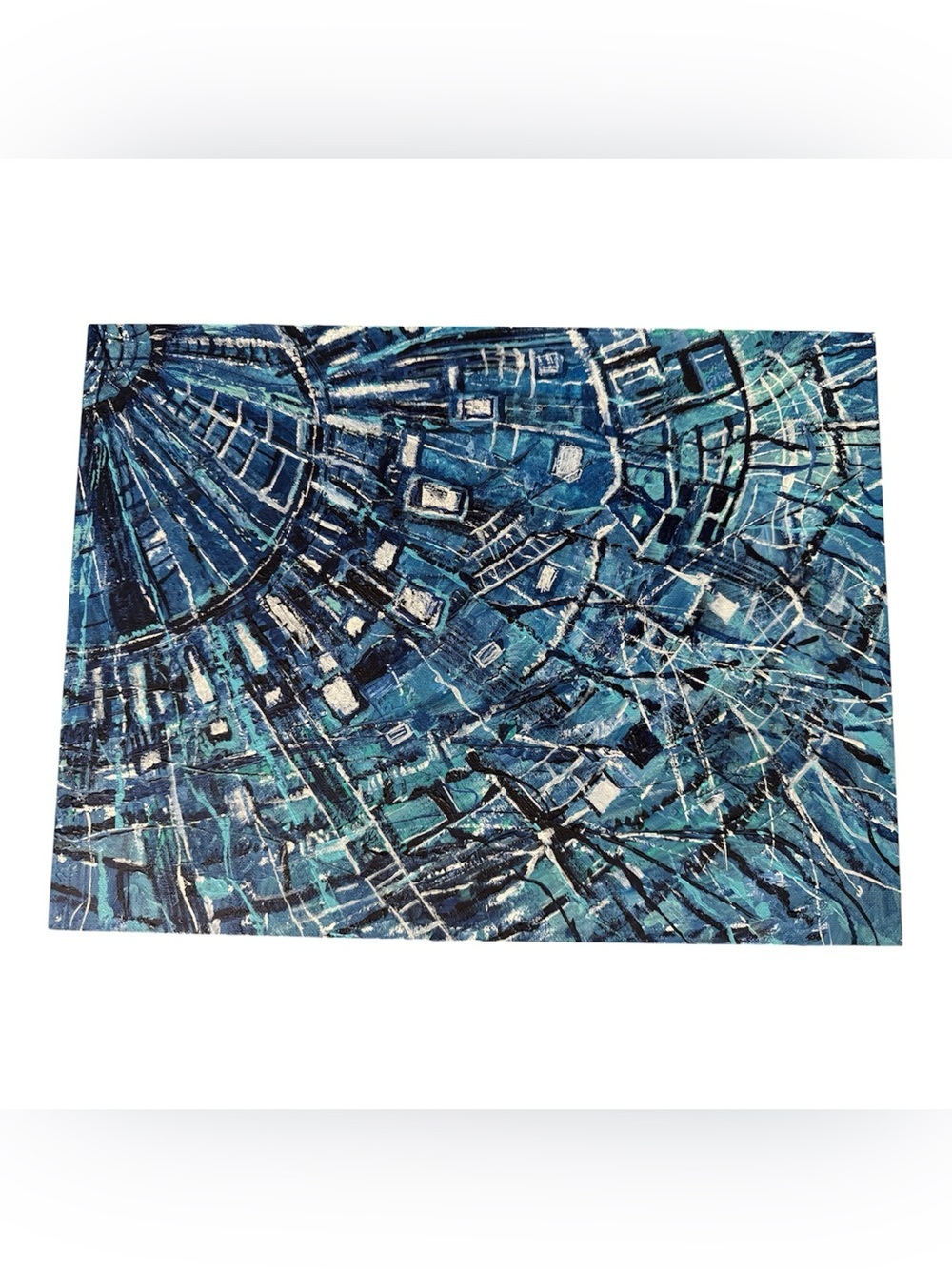 Original Abstract Blue Geometric Acrylic Painting